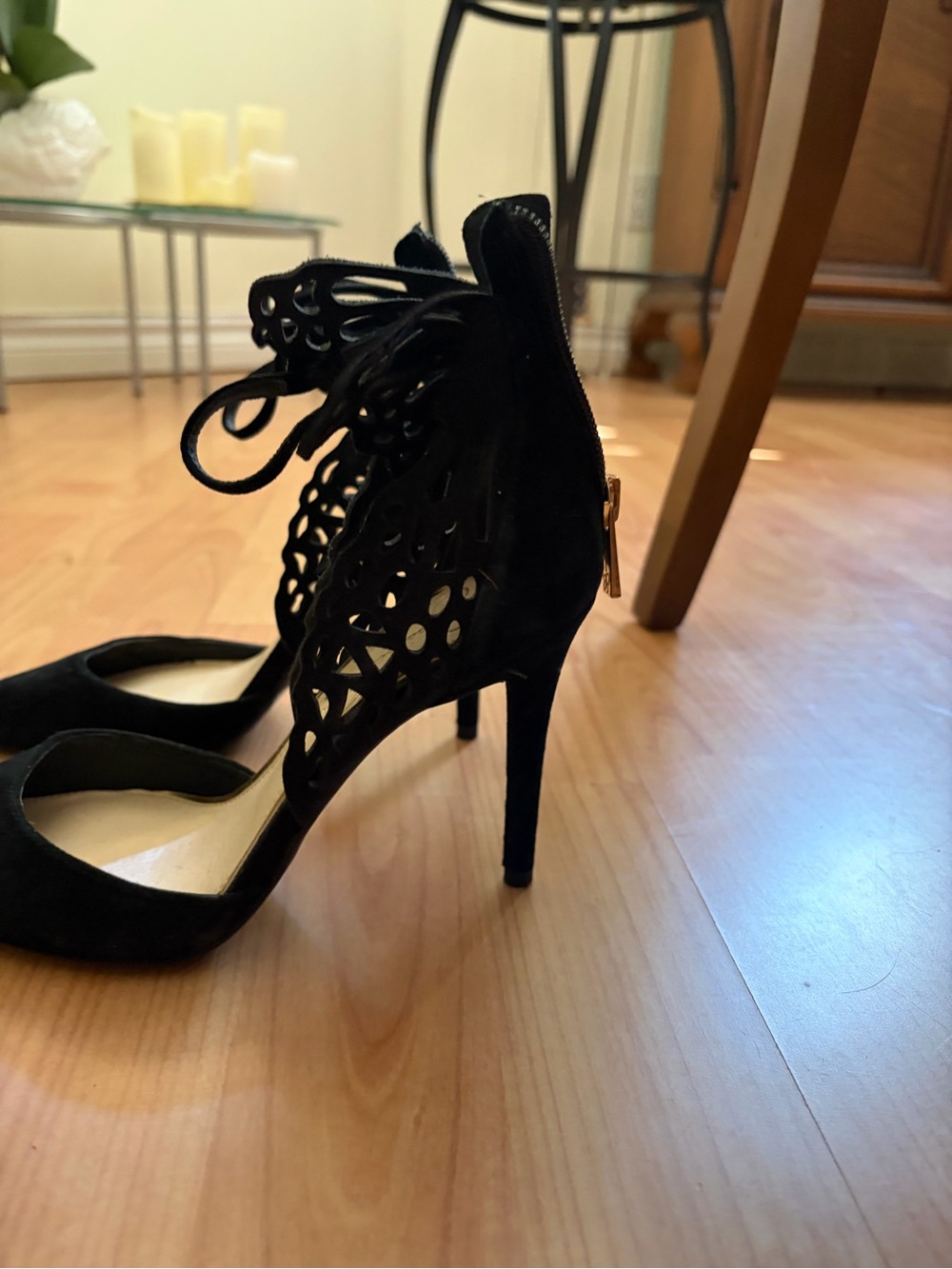 Jessica Simpson Black Cutout Lace-Up Stiletto Heels